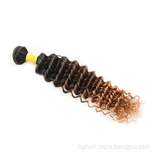 Ombre Brazilian Hair Bundles Deep Wave With Closure, Sew In Human Hair Weave Ombre Hair Weaves Curly